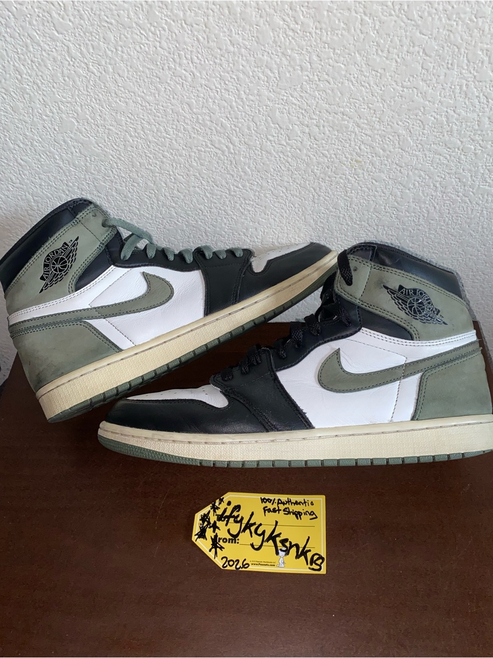 Nike Air Jordan 1 High Top Sneakers in Olive Green, Black & White